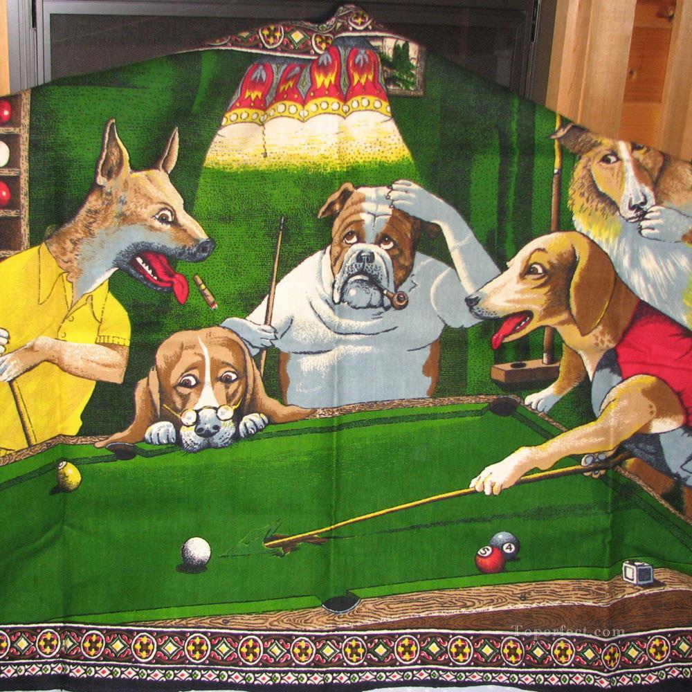 chiens jouant au billard 2 Peintures à l'huile